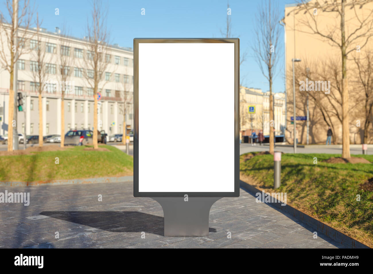 Blank street billboard poster stand on city background Stock Photo - Alamy