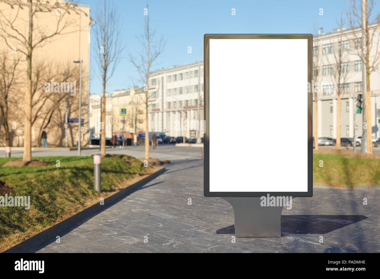 Blank street billboard poster stand on city background Stock Photo - Alamy