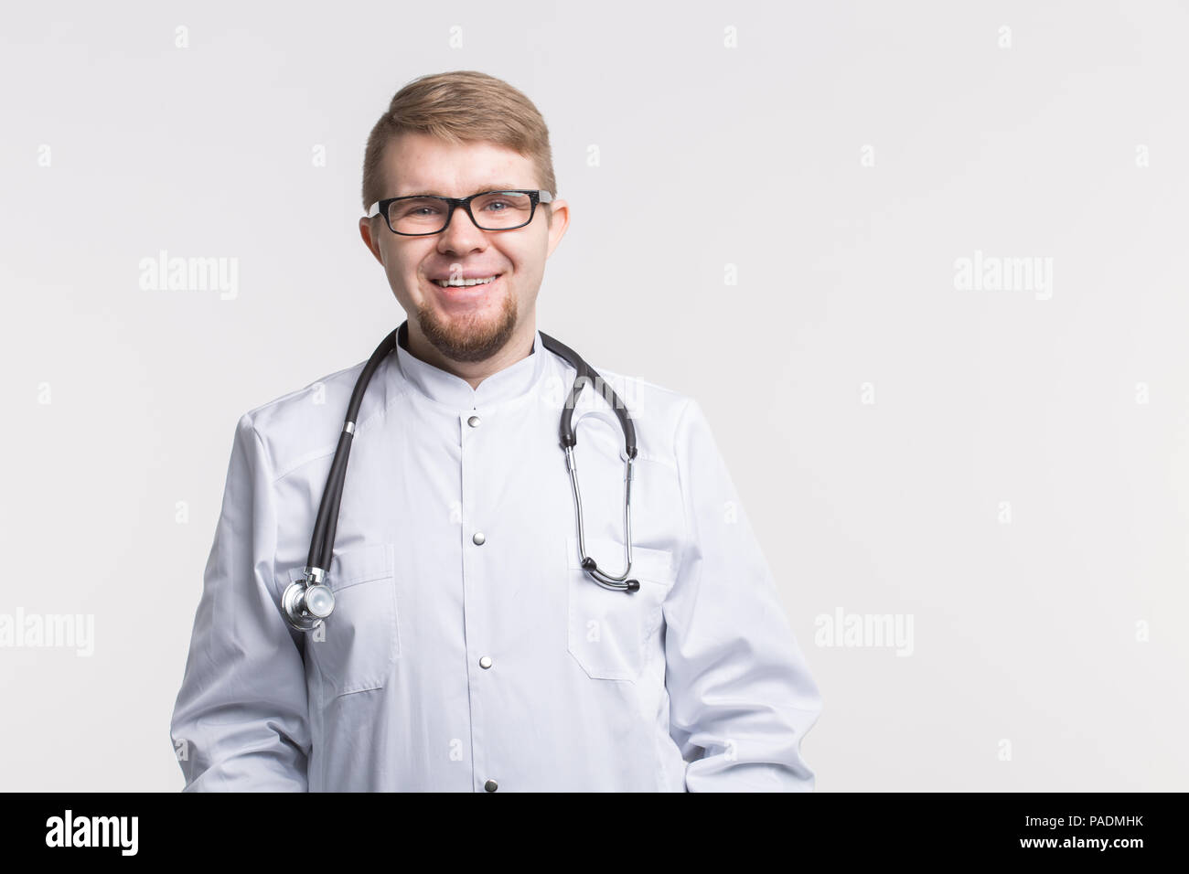 Handsome white doctor men in glasses and white medical gown Stock Photo ...