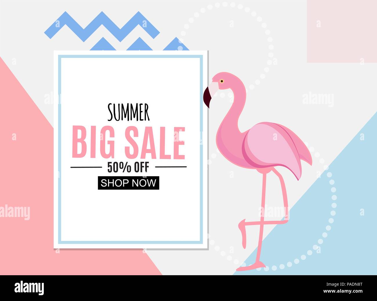 Abstract Summer Sale Background with Palm Leaves and Flamingo. Vector ...