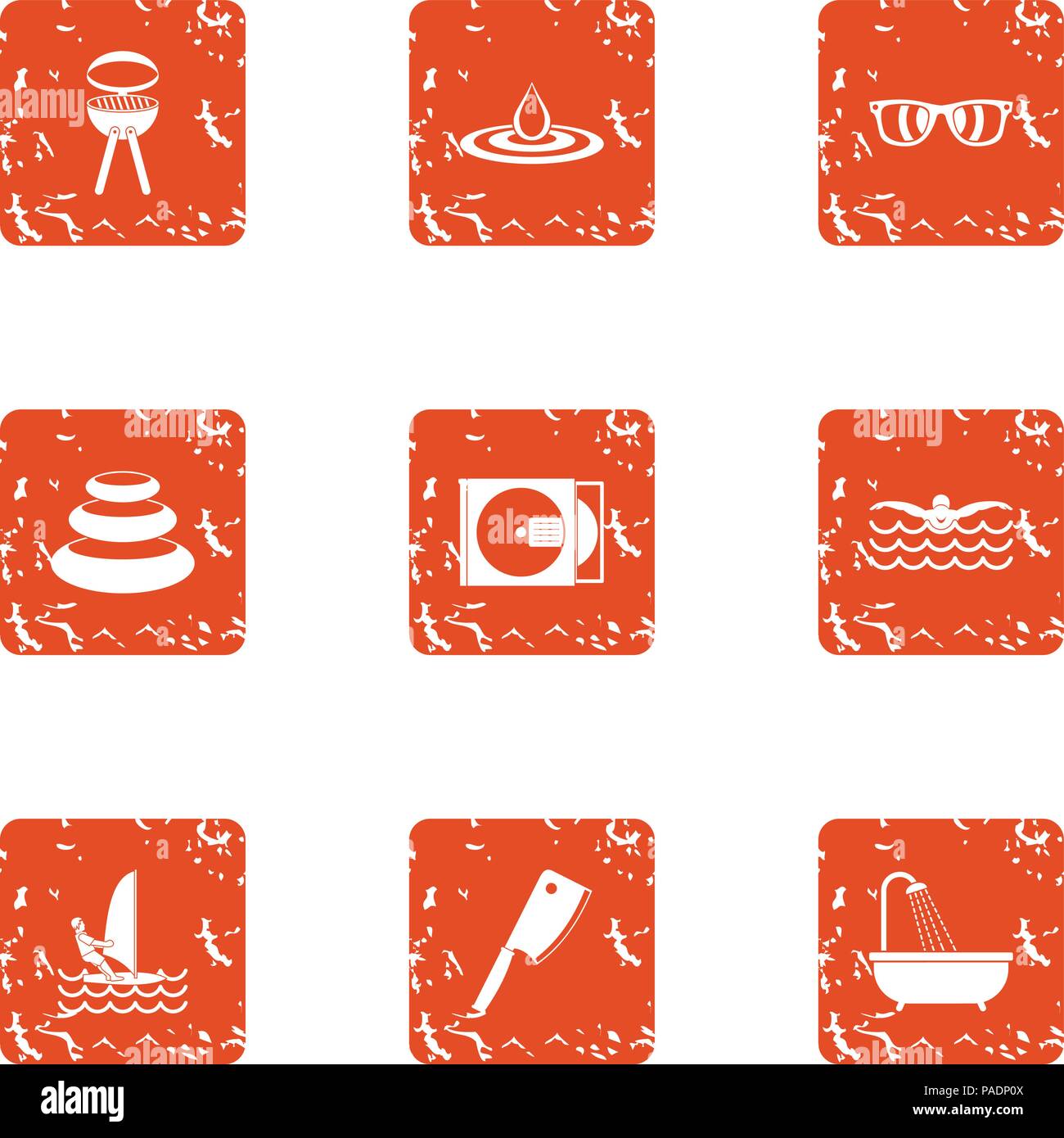 Beach bbq icons set, grunge style Stock Vector