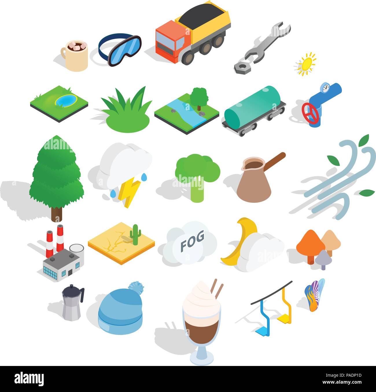 Winterly icons set, isometric style Stock Vector