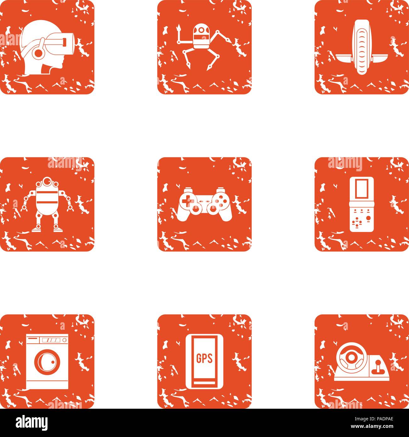 Operation robot icons set, grunge style Stock Vector