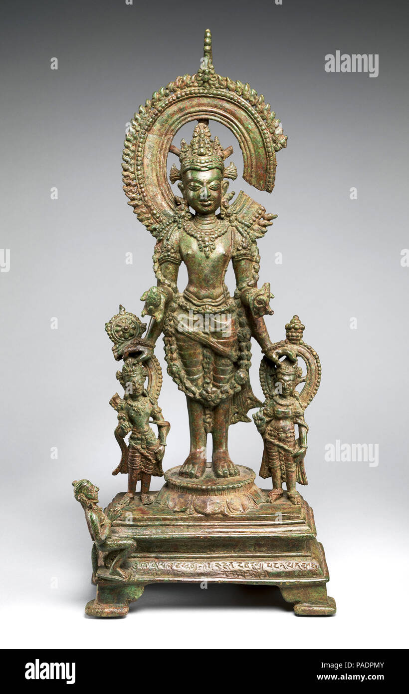 Vishnu Flanked by His Personified Attribute Stock Photo