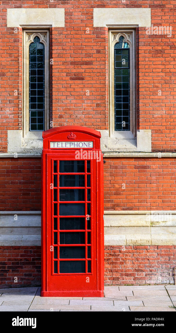Traditional red Telephone box outside the Royal Shakespeare Theatre, Stratford upon Avon