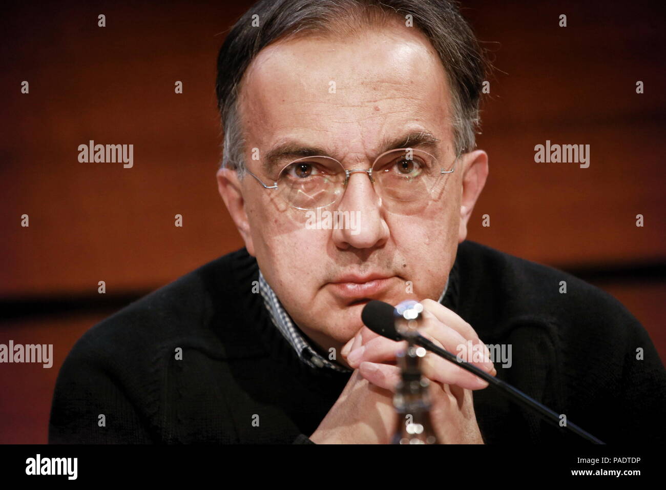 Milan, Italy - 31 march 2014: Sergio Marchionne chief executive officer of FCA speaks during a news conference Stock Photo
