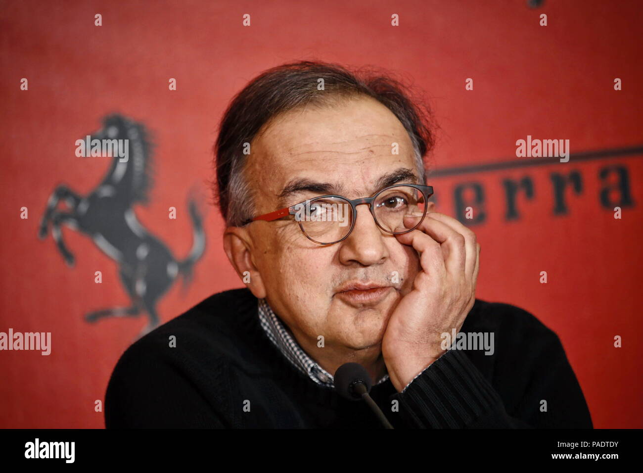 Milan, Italy - January 2016: Sergio Marchionne chief executive officer of FCA speaks during a news conference of Ferrari Stock Photo