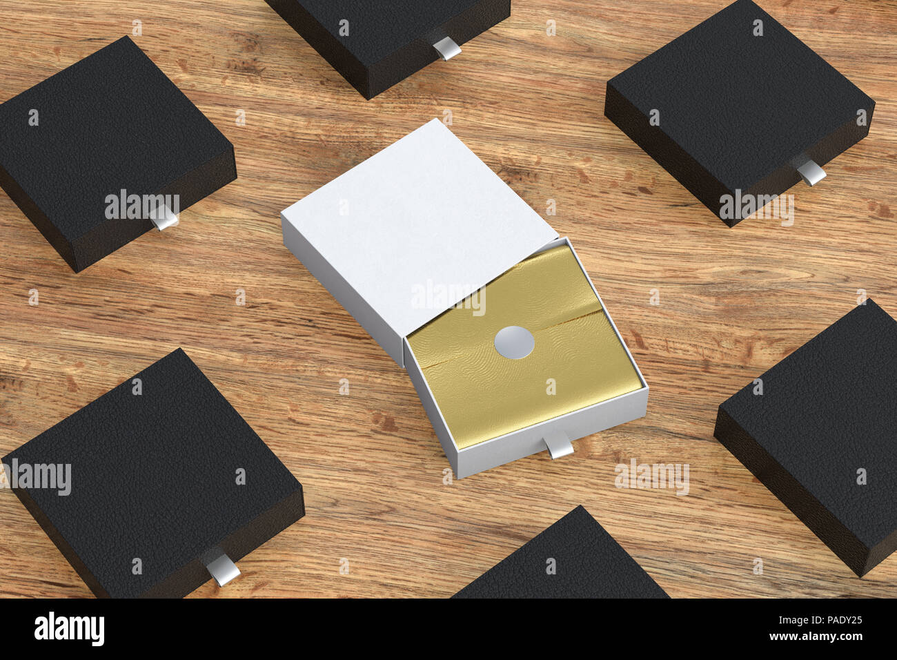 Blank Opened White Box And Black Sliding Drawer Boxes Set With