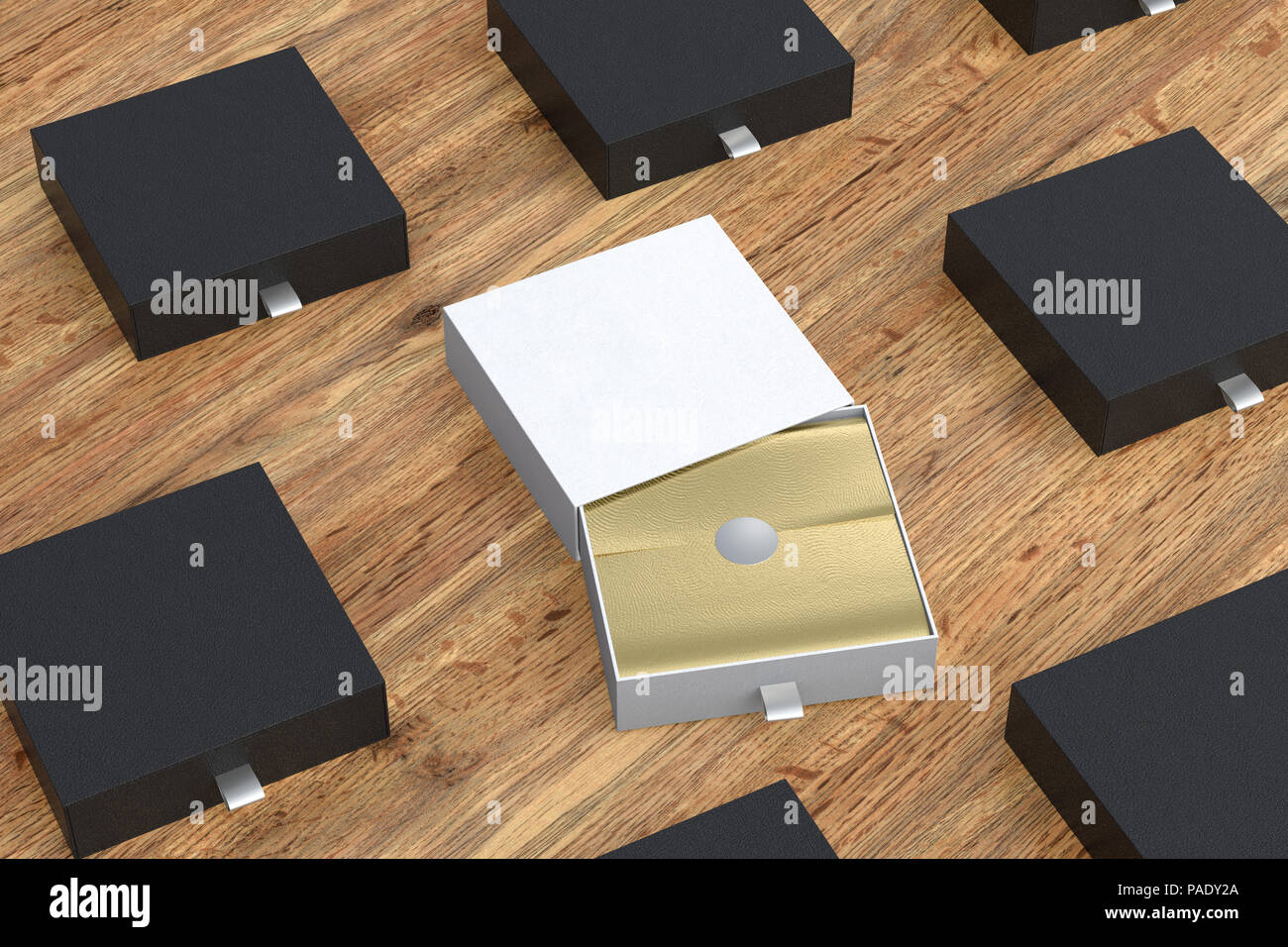 Blank Opened White Box And Black Sliding Drawer Boxes Set With