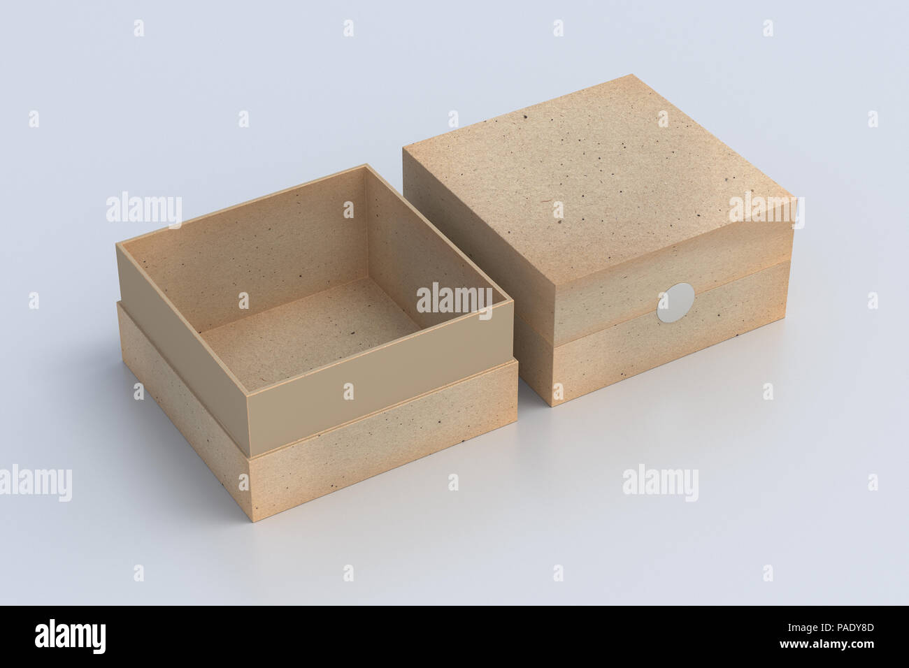 Two vintage square boxes opened and closed on white background. 3d ...