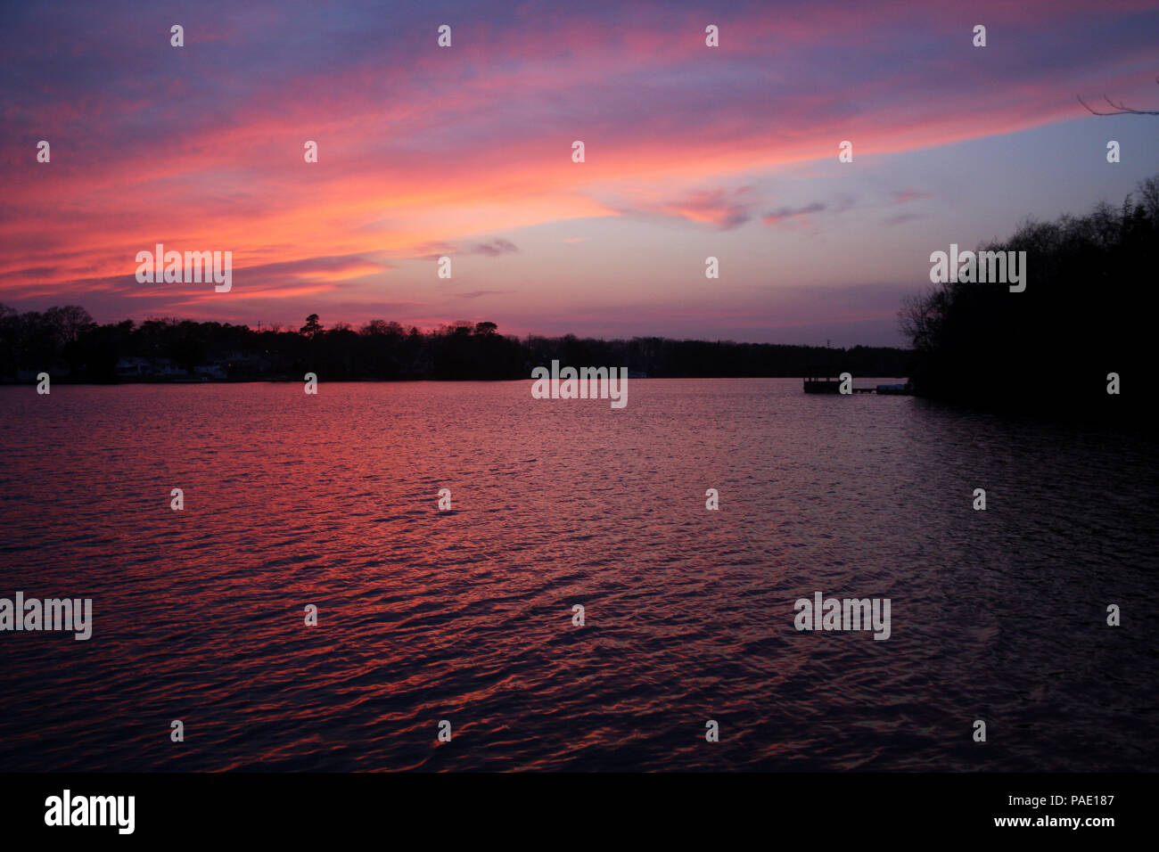 Sunset at Manahawkin Lake, Stafford Township, New Jersey (NJ) Stock Photo