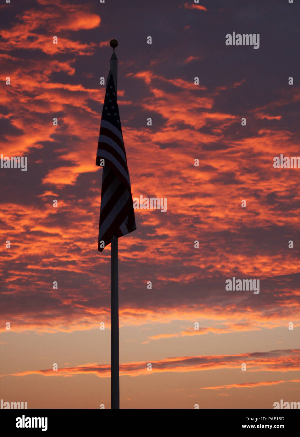 American Flag at Sunset, Brant Beach, Long Beach Island (LBI), New Jersey (NJ) Stock Photo