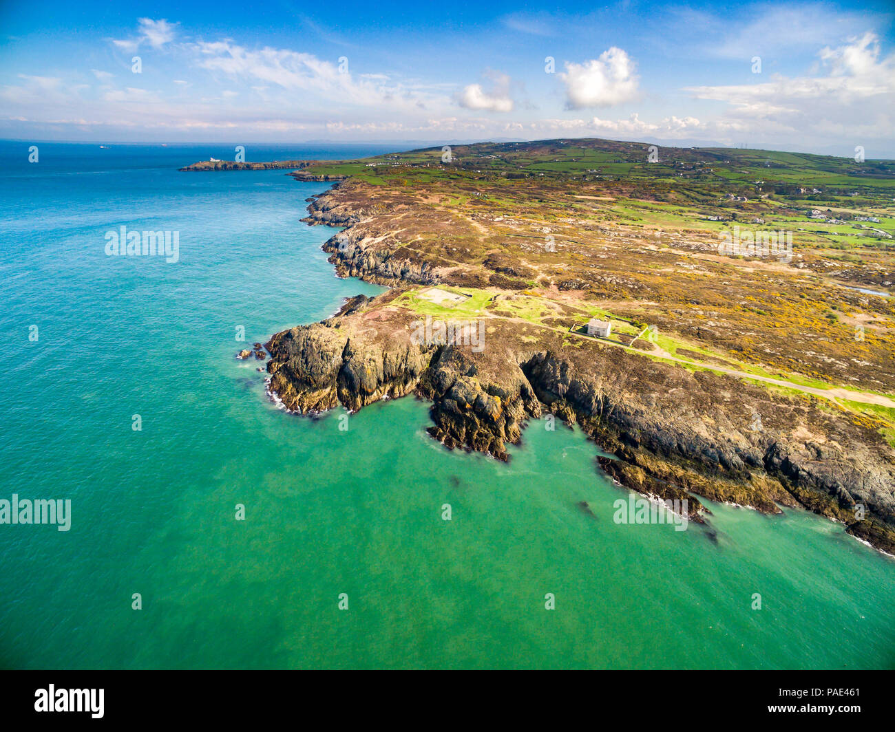 Aerial view of Amlwch Harbour on Anglesey, North Wales, UK Stock Photo
