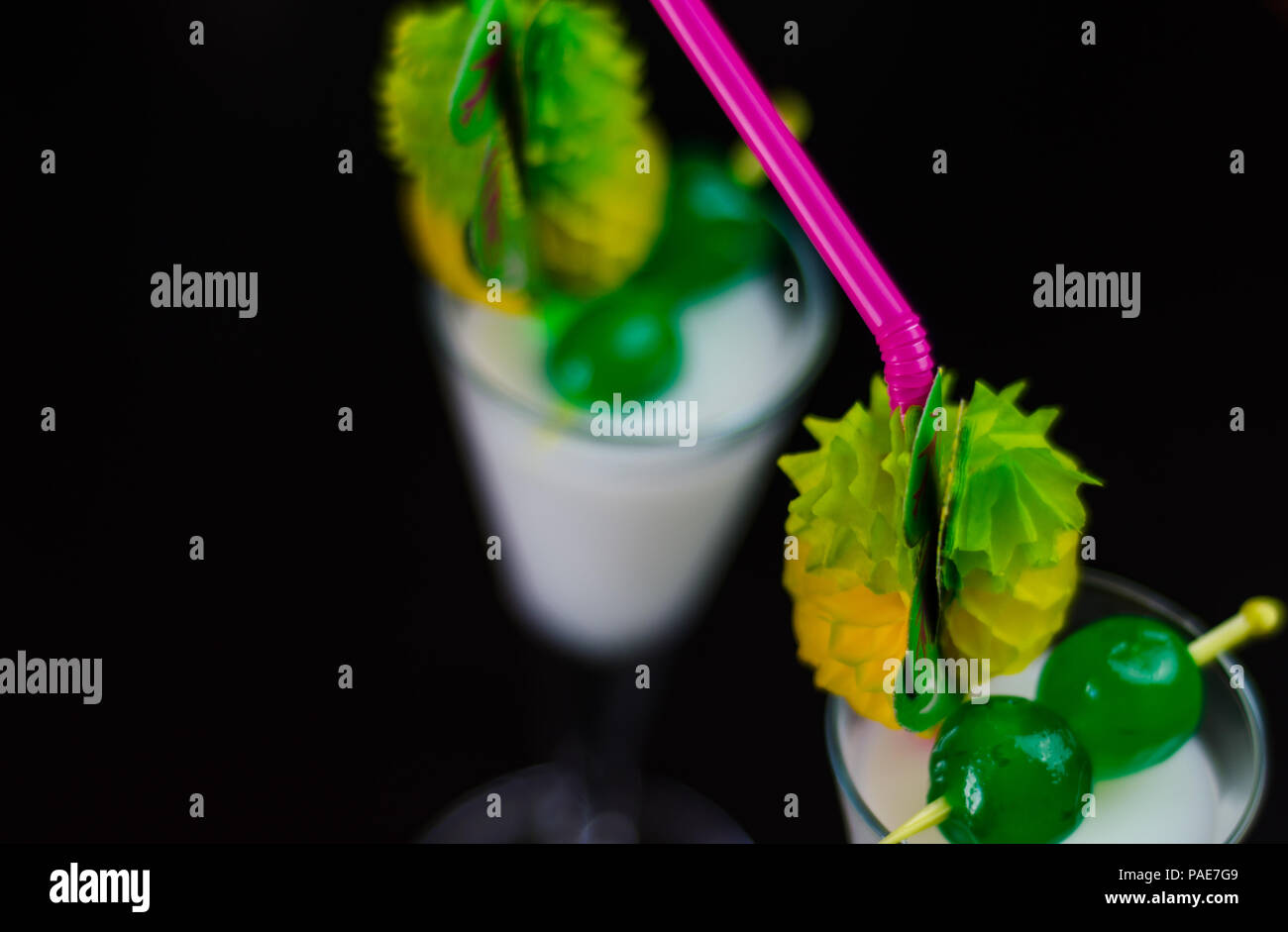 exotic drink based on rum and other ingredients, cocktail prepared by