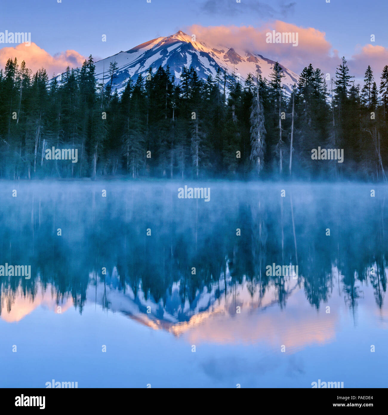 Dawn, Summit Lake, Lassen Volcanic National Park, California Stock Photo