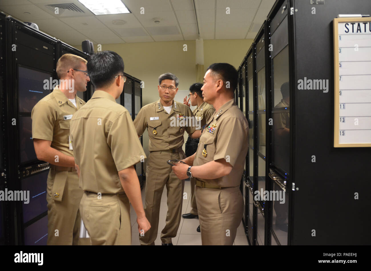 160331-N-YM720-140 SANTA RITA, Guam (March 31, 2016) Members of the U.S. and ROKN submarine forces are shown the facilities at Naval Submarine Training Center Pacific Detachment Guam after the first day of the 43rd Submarine Warfare Committee Meeting (SWCM). SWCM is a bilateral discussion between the U.S. and ROKN submarine forces designed to foster the partnership and focuses on submarine tactics, force integraton and future submarine development. (U.S. Navy photo by MC3 Allen McNair/Released) Stock Photo
