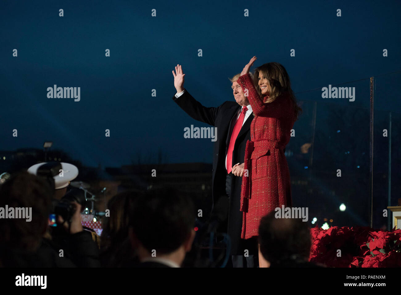 WASHINGTON (November 14, 2017) President Trump and first lady Melania Trump greets the crowd at the National Christmas Tree Lighting Ceremony in President's Park on The Ellipse in Washington, D.C. Since 1923 President's Park has hosted the annual National Christmas Tree Lighting. Stock Photo
