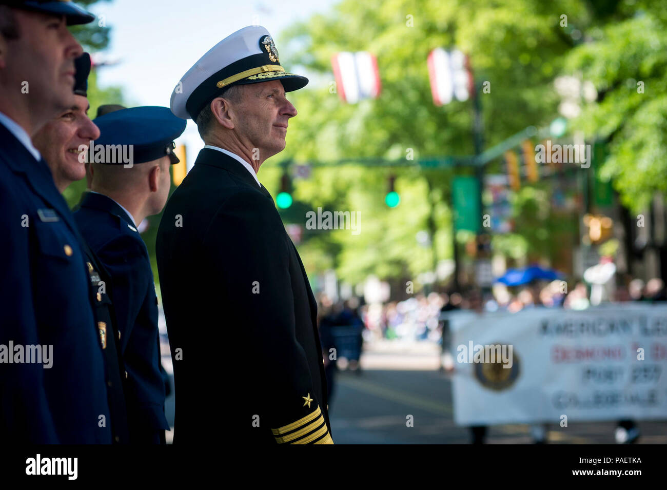 CHATTANOOGA, Tenn. (May 1, 2015) Chief of Naval Operations (CNO) Adm. Jonathan Greenert enjoys the 66th annual Chattanooga Armed Forces Day parade.  Greenert acted as the reviewing officer for the event. Stock Photo