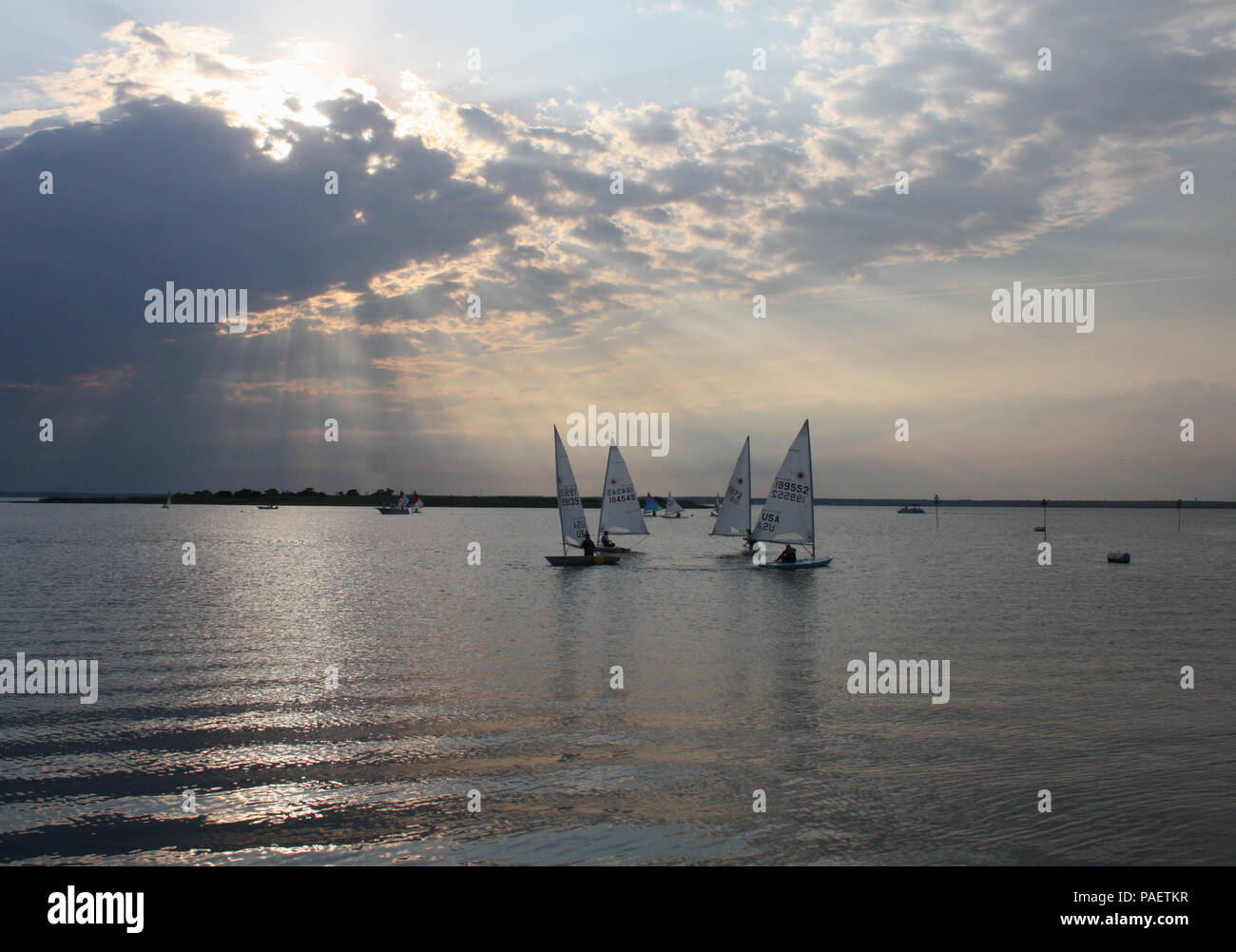 Laser sailboats on Barnegat Bay, Long Beach Island (LBI), New Jersey (NJ) Stock Photo