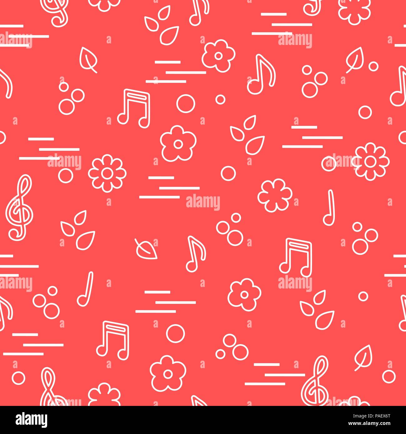 Seamless pattern of notes, flowers, leaves. Template for design, fabric ...