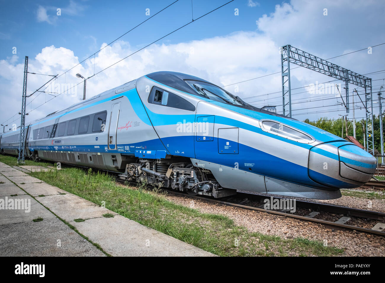 KRAKOW, POLAND - JULY 20, 2018; PKP Intercity High speed train Pendolino at platform in Cracow Stock Photo