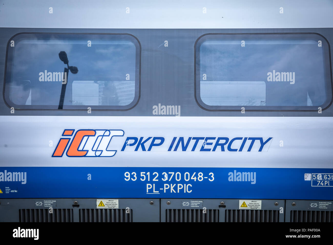 KRAKOW, POLAND - JULY 20, 2018; PKP Intercity High speed train Pendolino at platform in Cracow Stock Photo