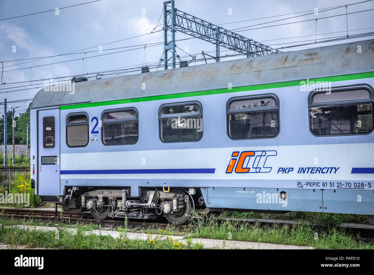 KRAKOW, POLAND - JULY 20, 2018; PKP Intercity  train at platform in Cracow Stock Photo