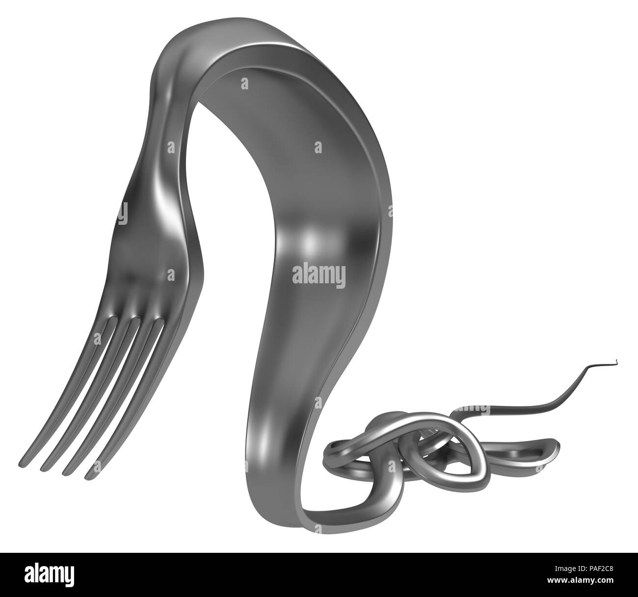 Fork snake cobra surreal, 3d illustration, horizontal, isolated, over white Stock Photo