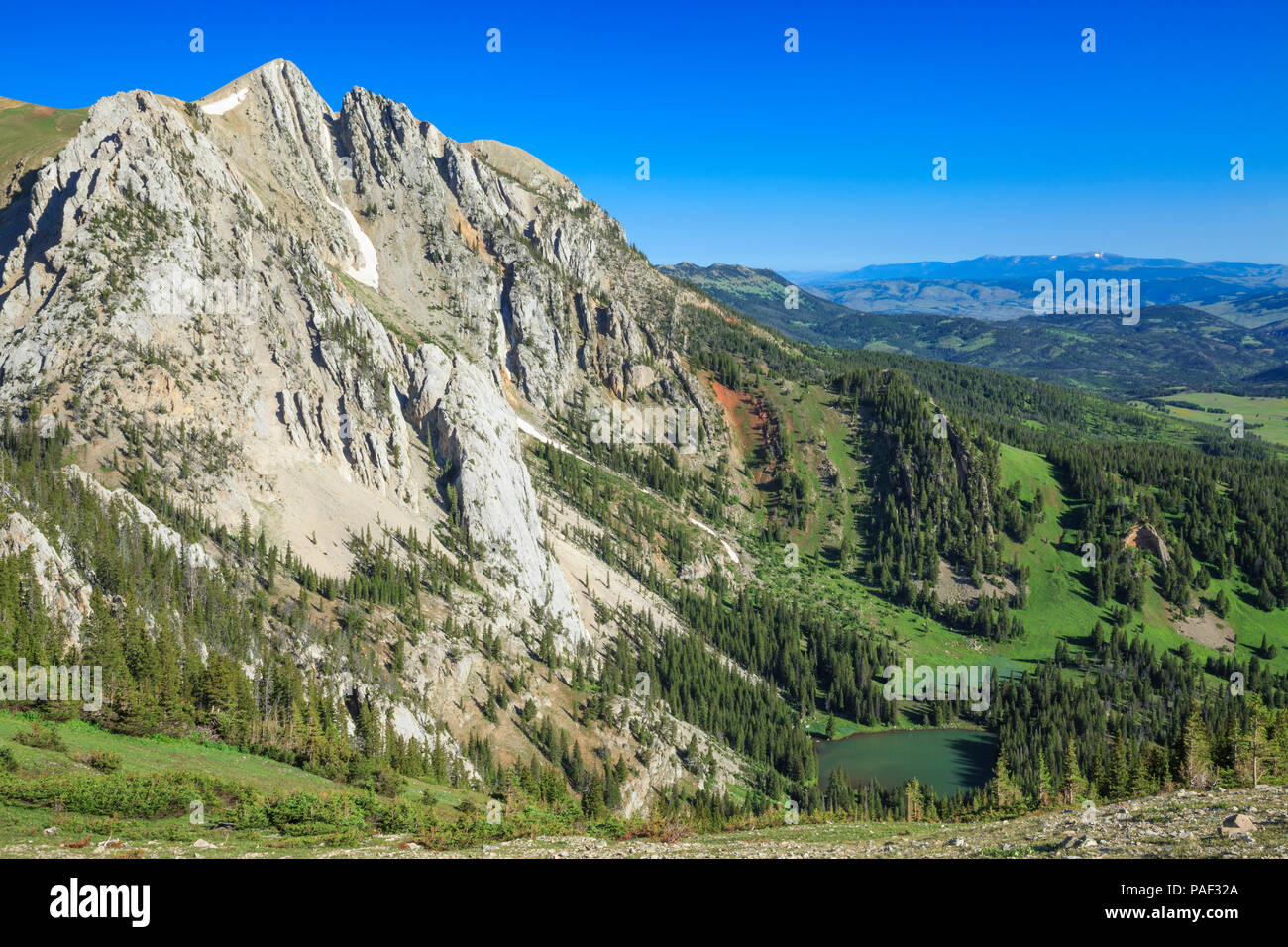 ainger lake below the bridger mountains near bozeman, montana Stock Photo