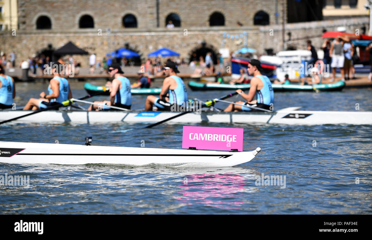 The Cambridge boat before the race against Newcastle during the Power 8 Sprints at Bristol Harbour, Bristol. PRESS ASSOCIATION Photo. Picture date: Sunday July 22, 2018. Photo credit should read: Simon Galloway/PA Wire Stock Photo