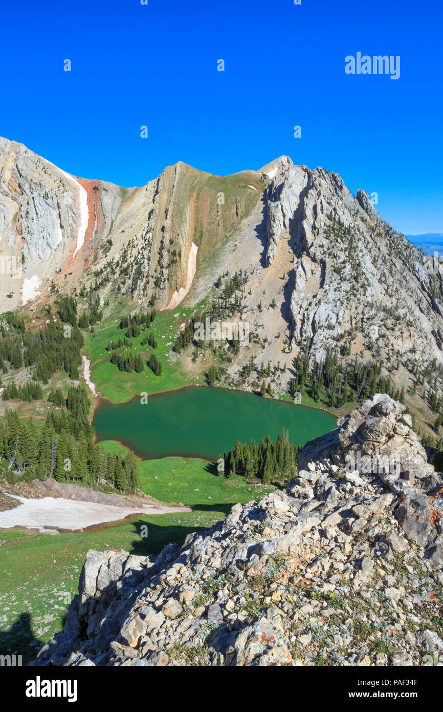 frazier lake below the bridger mountains near bozeman, montana Stock