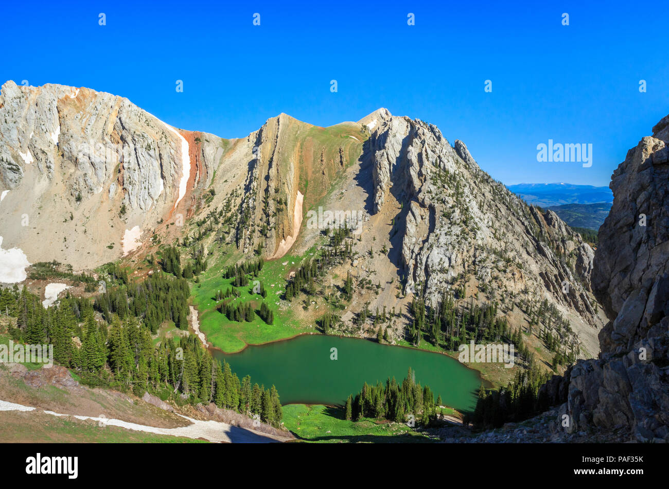 frazier lake below the bridger mountains near bozeman, montana Stock