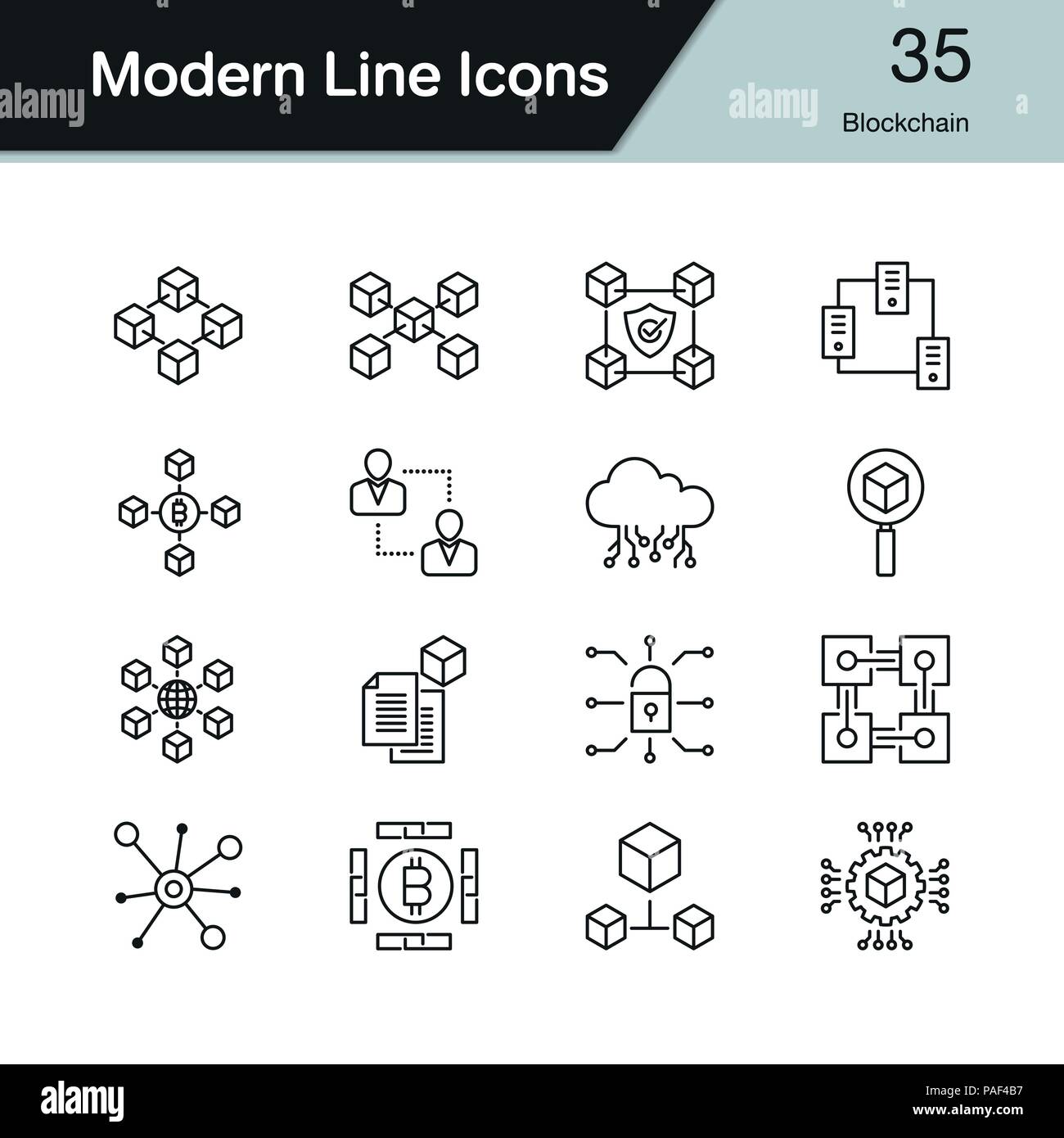 Blockchain icons. Modern line design set 35. For presentation, graphic ...