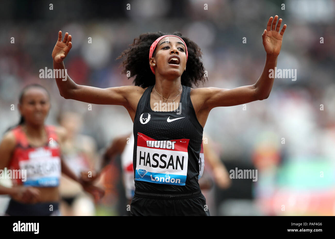 Netherland S Sifan Hassan Celebrates Winning The Women S Millicent Fawcett Mile During Day Two Of The Muller Anniversary Games At The Queen Elizabeth Stadium London Stock Photo Alamy