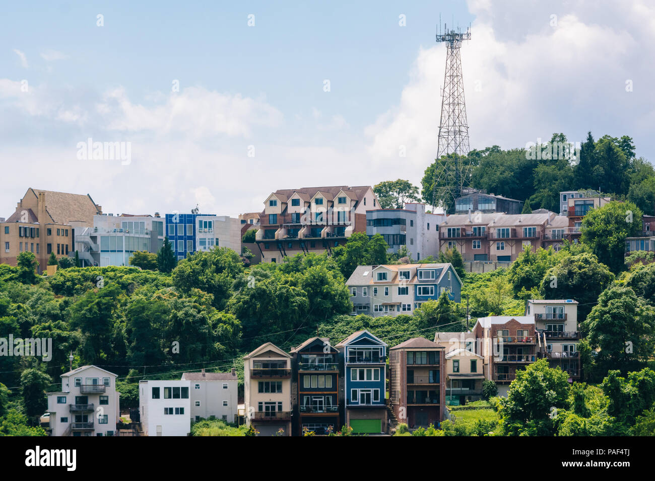 View of houses on a hillside on Mount Washington, in Pittsburgh