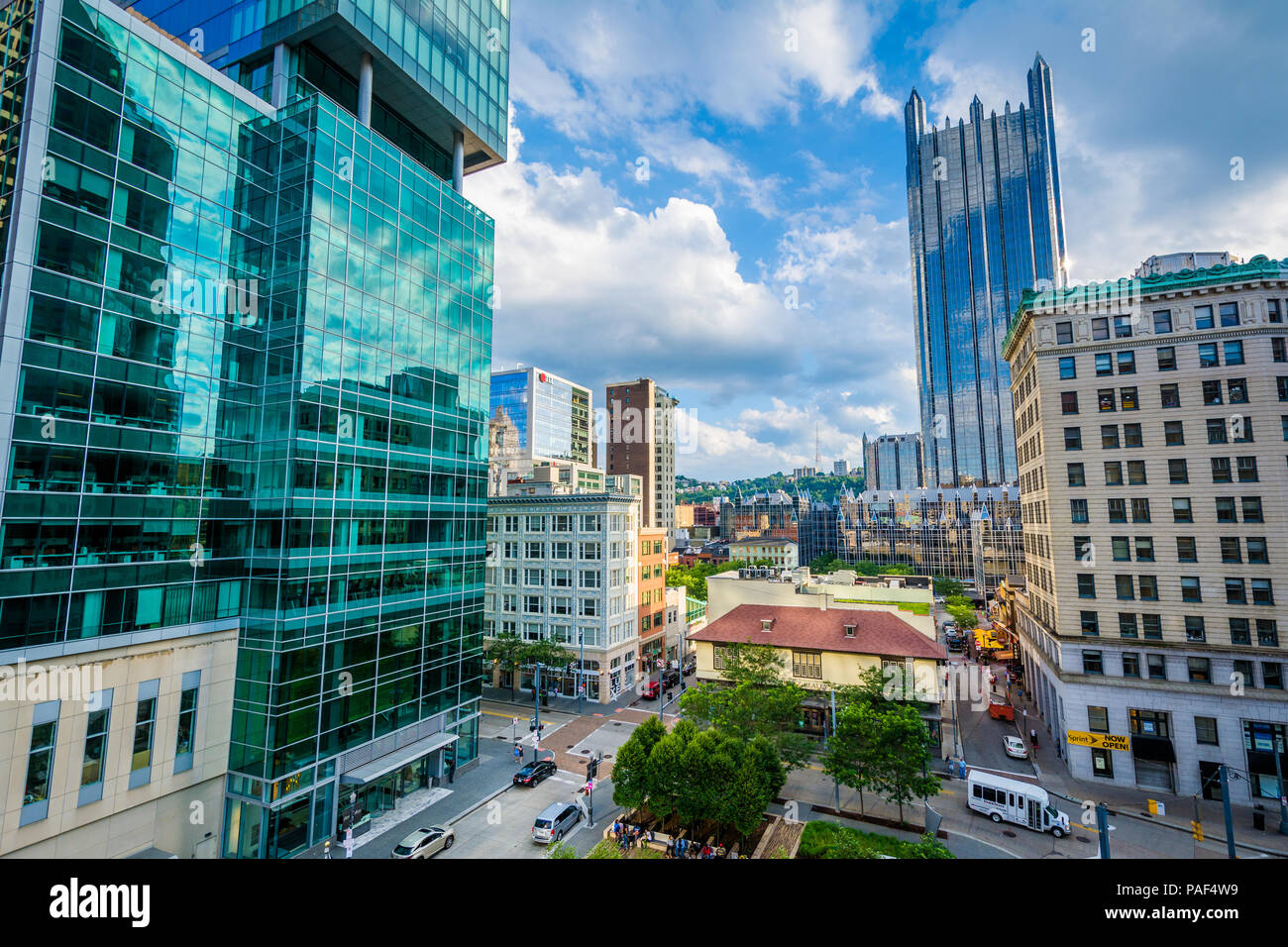 View of modern skyscrapers in downtown Pittsburgh, Pennsylvania Stock Photo