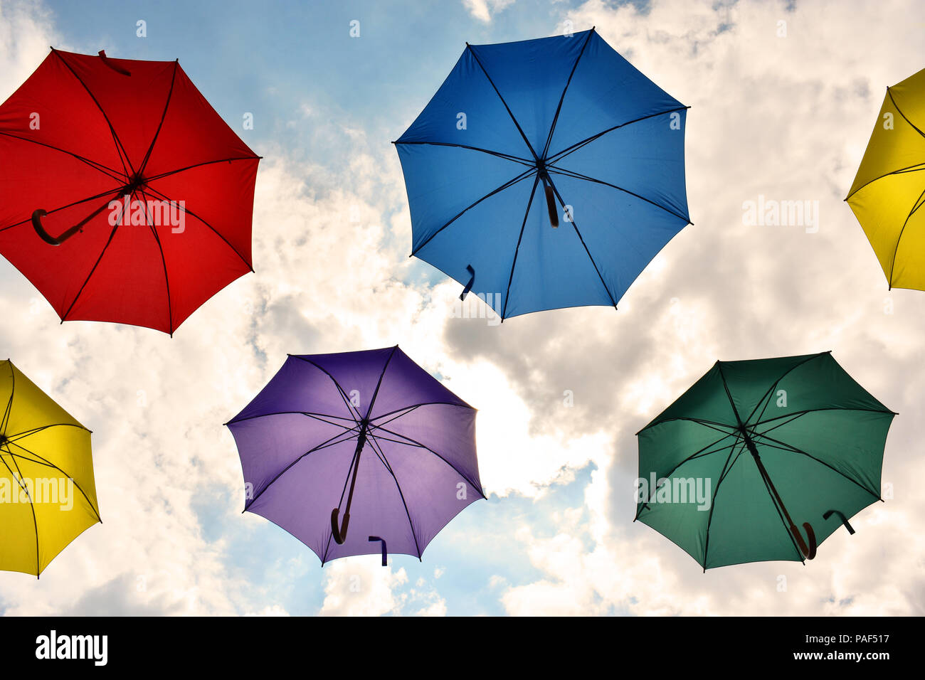 Umbrellas in Bright Colours Stock Photo