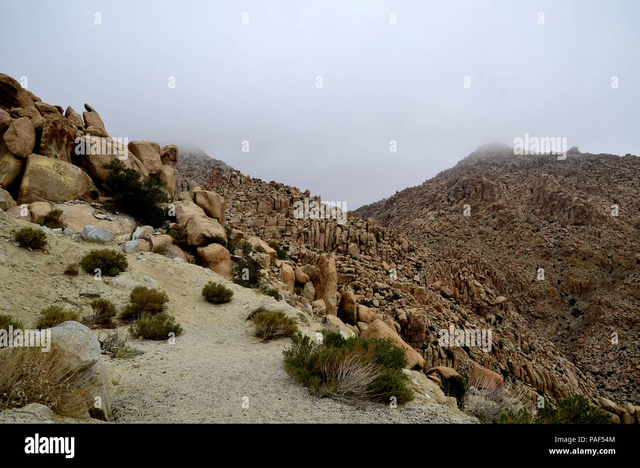 View of the rocky slopes on the Tijuana-Mexicali Highway near in La Rumorosa, Baja California, Mexico. Stock Photo