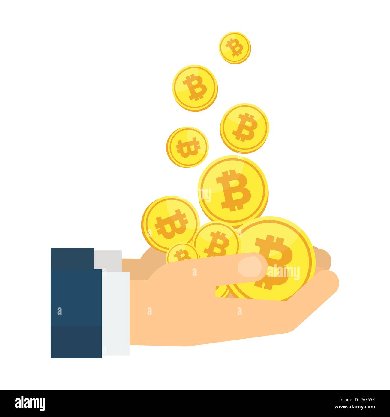 businessman hands with falling bitcoins Stock Vector