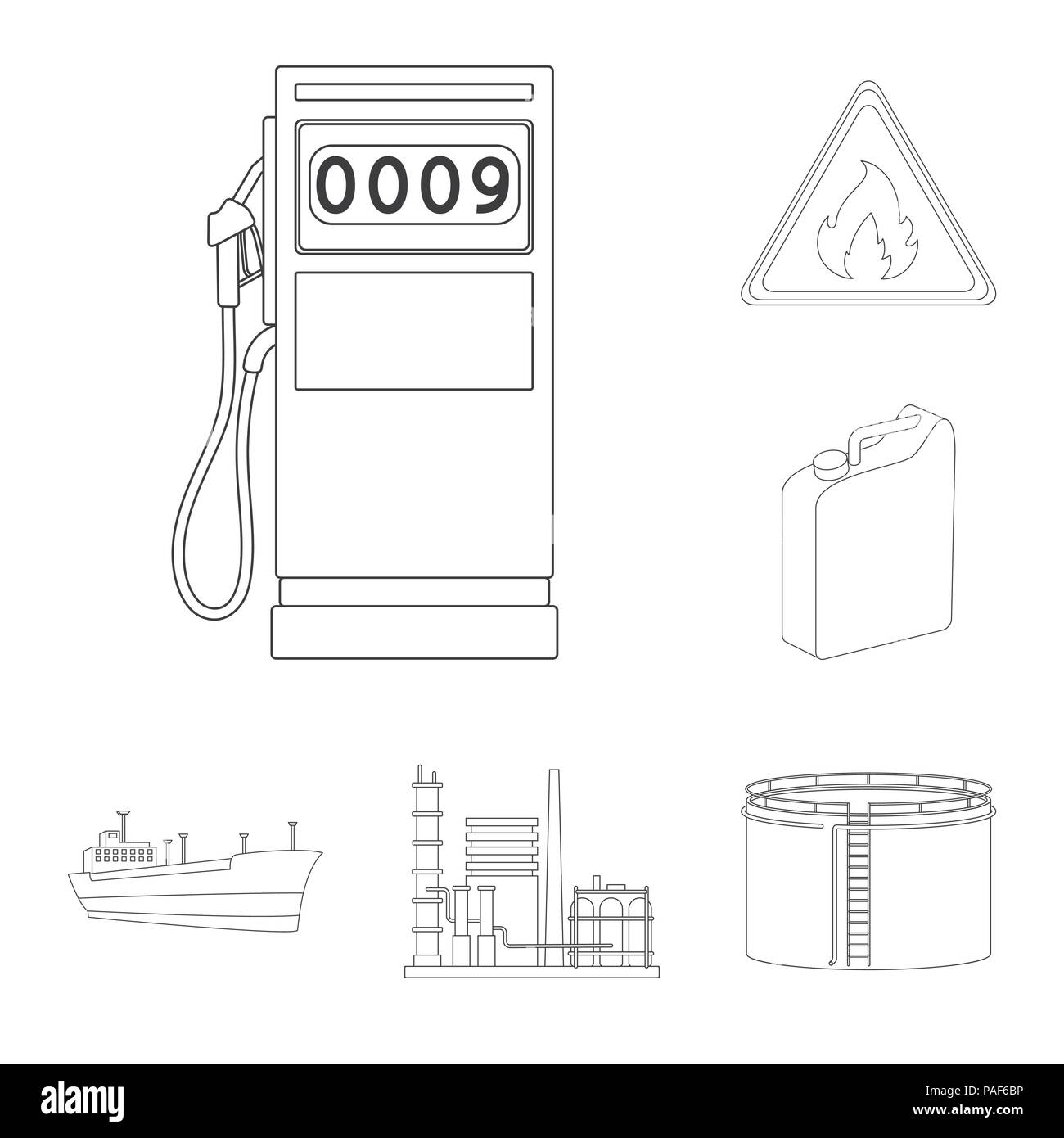 Oil industry outline icons in set collection for design. Equipment and oil production vector symbol stock  illustration. Stock Vector