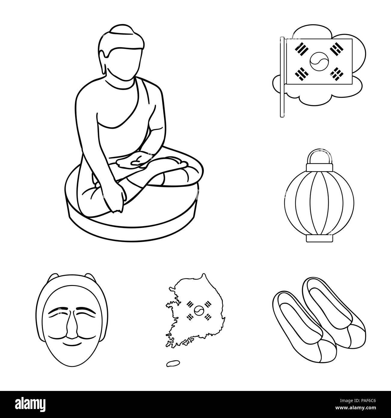Country South Korea outline icons in set collection for design.Travel ...