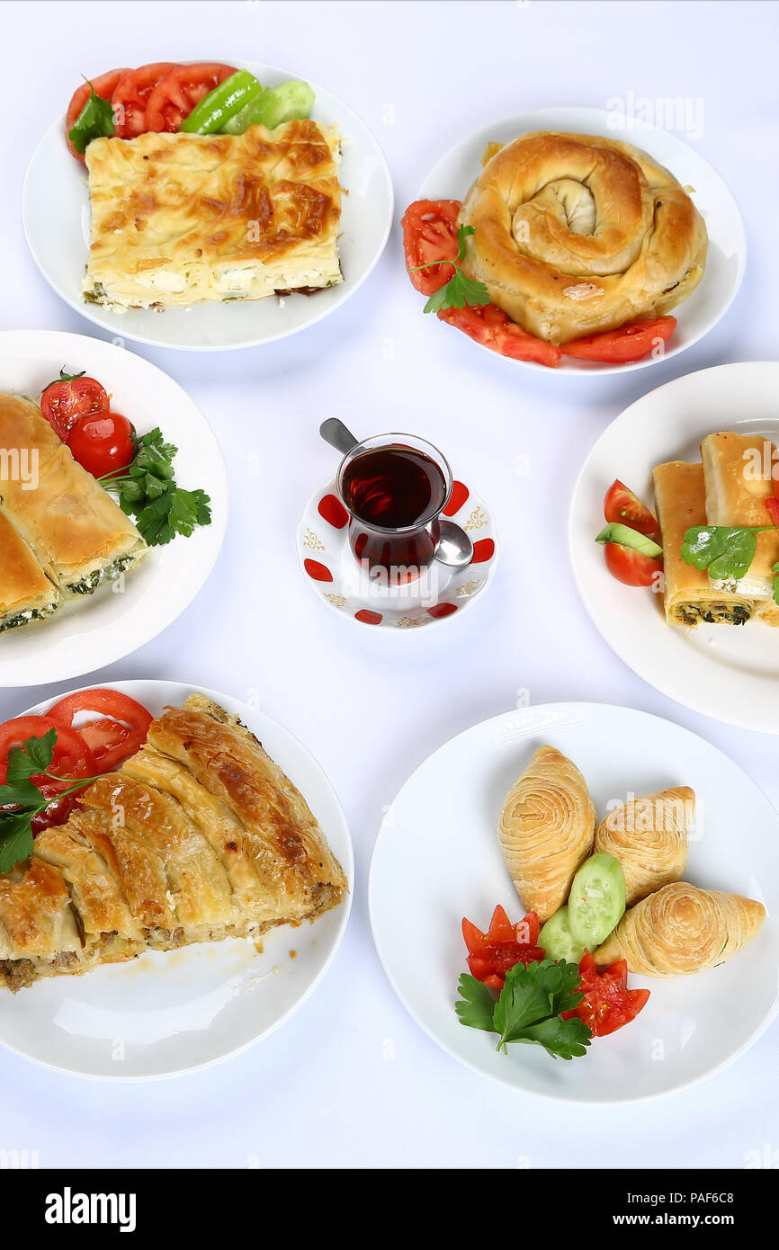 Homemade rolled borek, pastry, Turkish patty with tea Stock Photo - Alamy