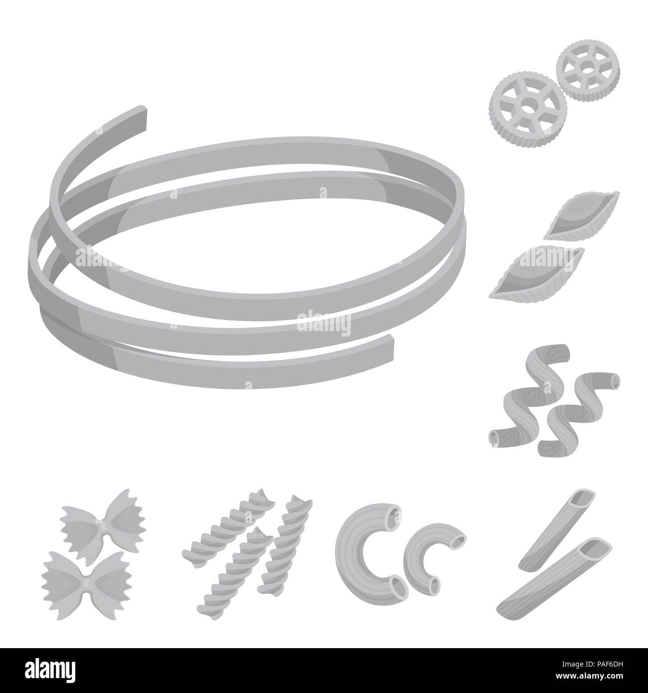 Types of pasta monochrome icons in set collection for design. Figured ...
