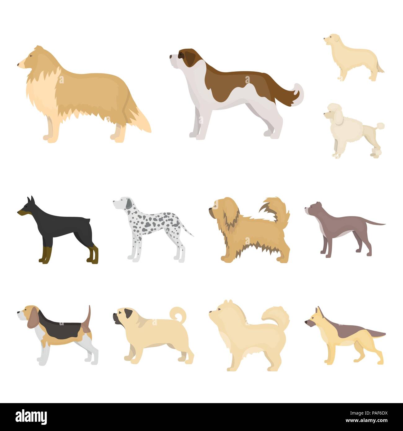 Dog breeds cartoon icons in set collection for design.Dog pet vector symbol stock  illustration. Stock Vector