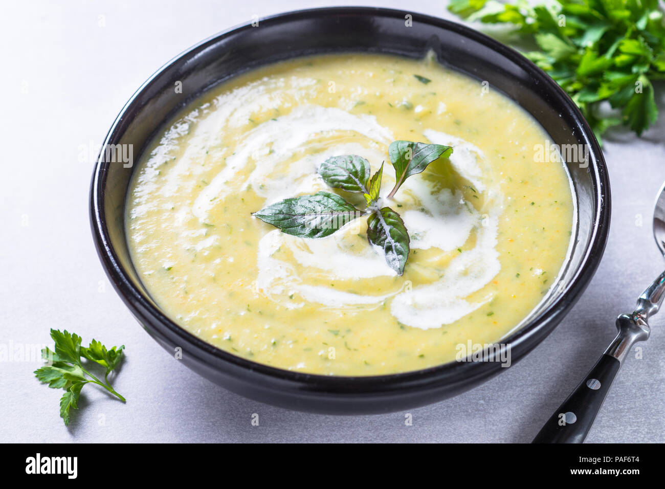 Zucchini cream soup puree Stock Photo - Alamy
