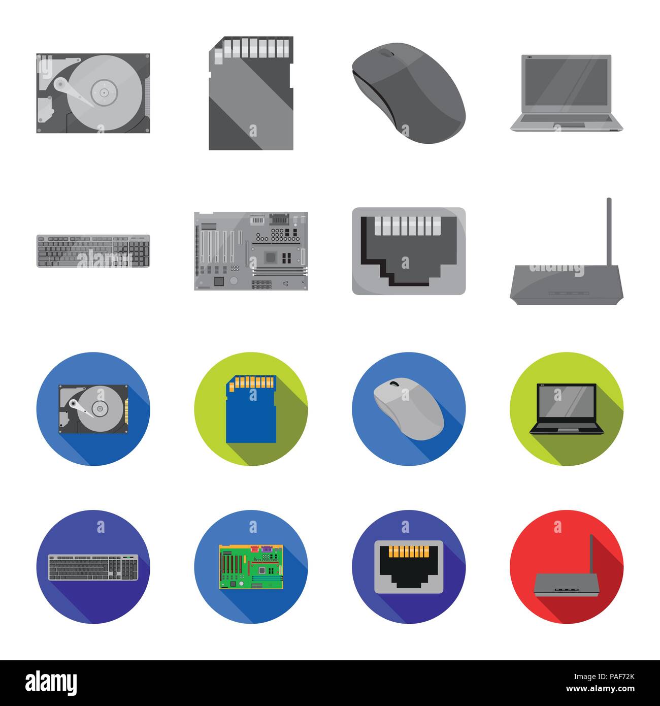 Keyboard, router, motherboard and connector. Personal computer set