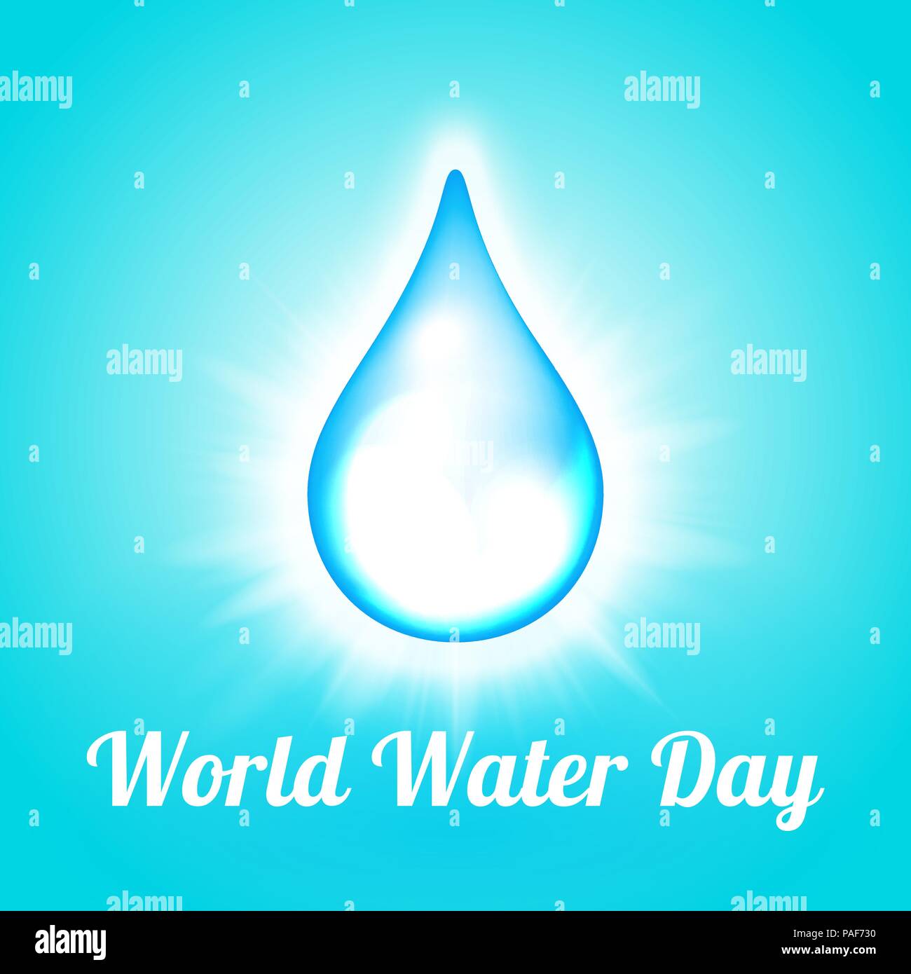 Vector water drop on the sunburst blue background, World Water Day ...