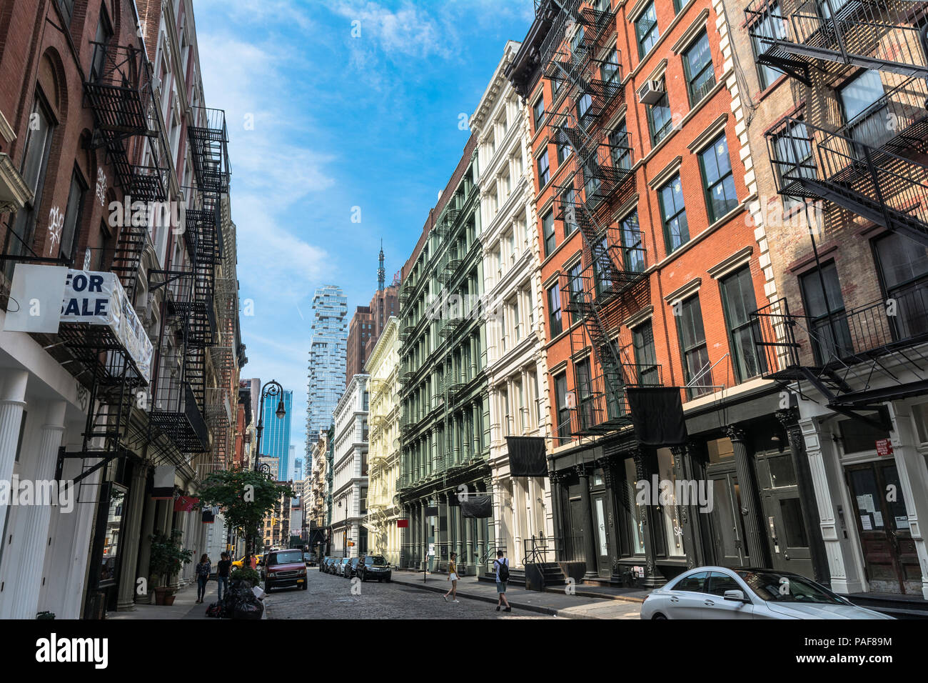 Manhattan,New York City,USA July 1, 2018 View of Greene Street in