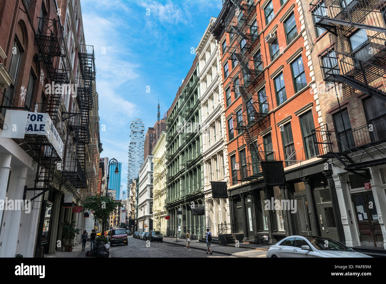 Manhattan,New York City,USA - July 1, 2018 : View of Greene Street in ...