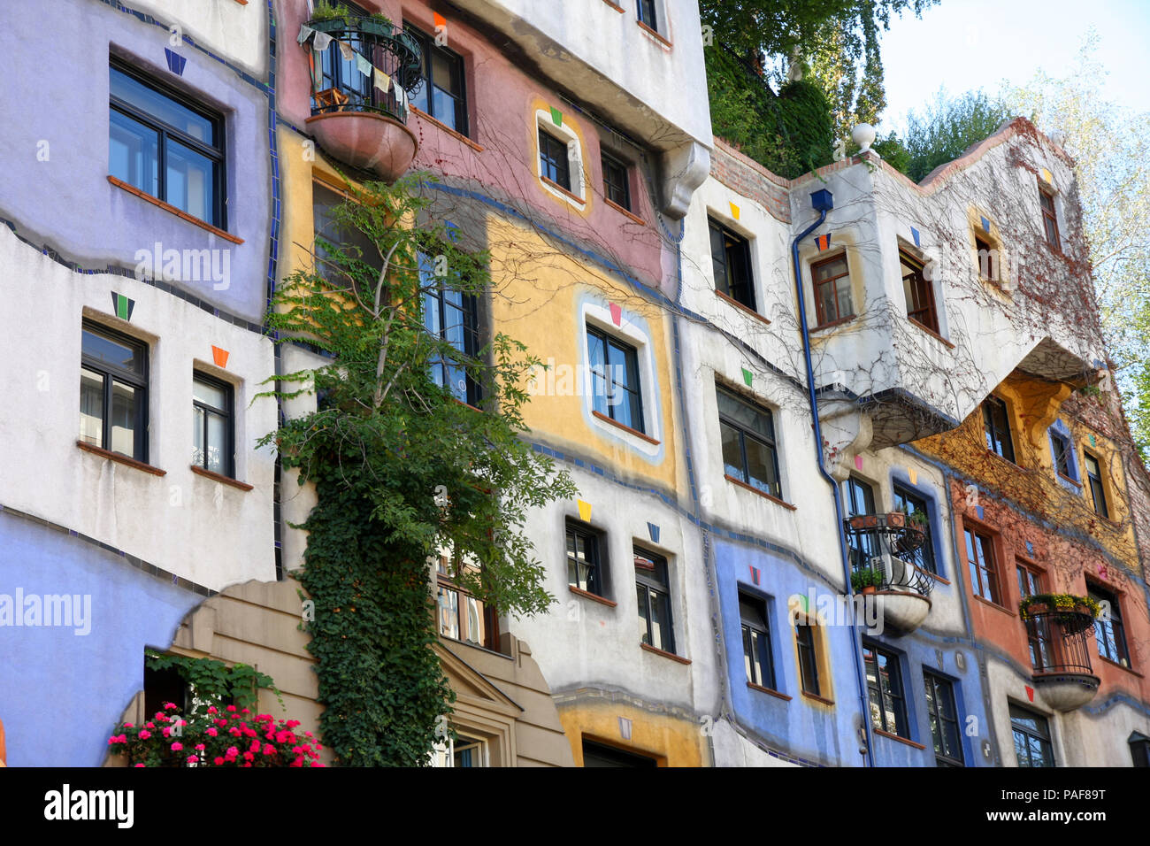 Colourful Facade Of The Hundertwasser House In Vienna Austria